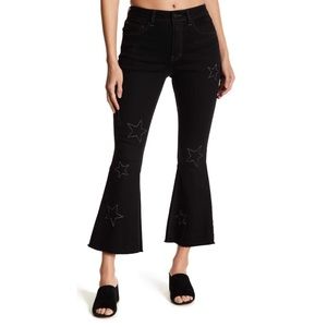 Wild Pearl Star Embroidered crop flare jeans